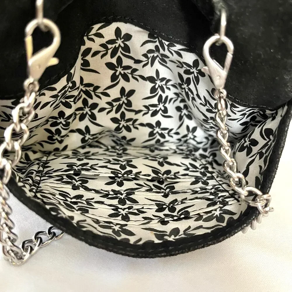 HOBO Zara Shimmering Black Metallic Leather Crossbody Evening Bag Clutch Purse